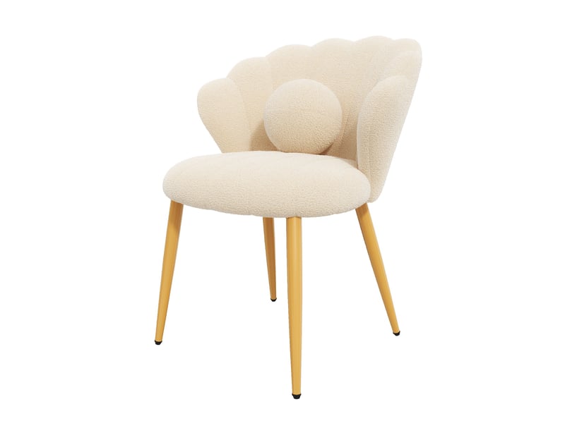  Lot de 4 chaises de salle à manger - 60x62,5x83 cm - chaises en tissu bouclé avec coussin et pieds en métal doré - beige  - Conforama C