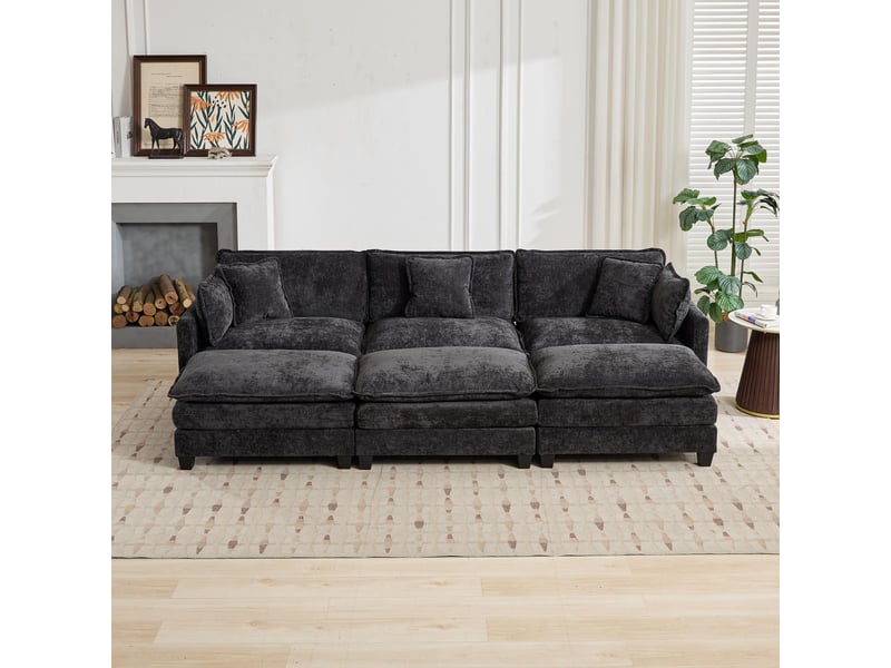 Canapé droit modulable 3 places 289 × 75 × 84 cm en chenille noir, coussins rembourrés IKSETERA TRADING LTD - Conforama B