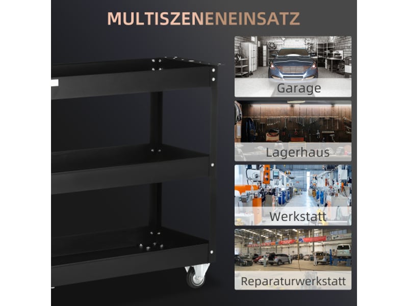  Servante d’atelier mobile en acier 83 × 35,3 × 76 cm, 3 étagères, roulettes et poignée, charge max. 150 kg  - Conforama D