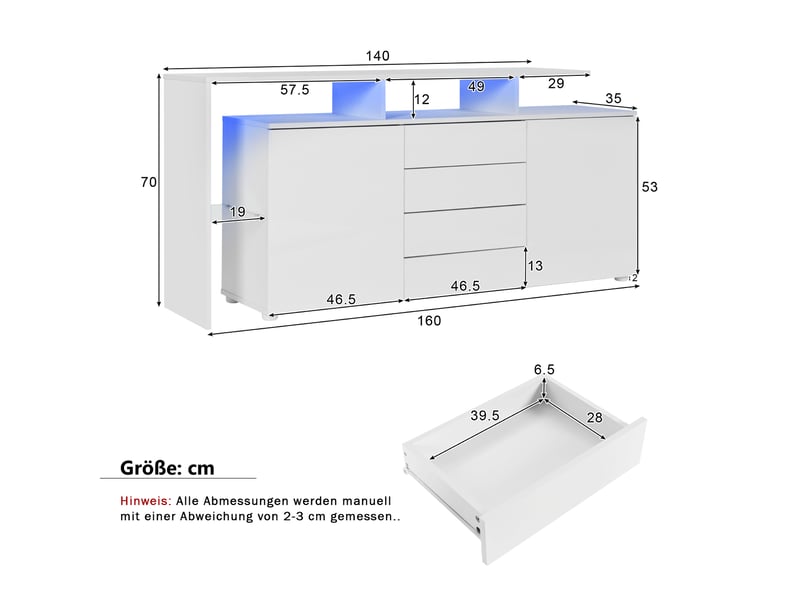  Buffet de cuisine haut 160x70x35 cm, grand meuble de rangement avec 4 tiroirs et 2 portes pour salon ou salle à manger, capacité de stockage optimisée  - Conforama C