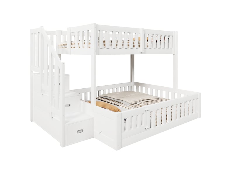  Lit superposé 90x200 et 140x200 cm avec escalier de rangement blanc  - Conforama A