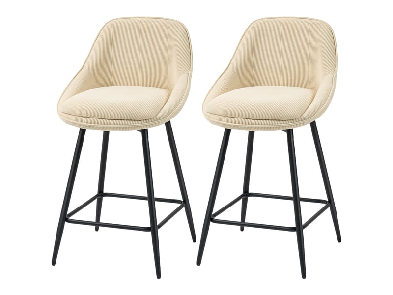  Lot de 2 tabourets de bar en tissu velours côtelé, chaises de bar avec dossier courbé, repose-pieds, 49x52x88cm, beige  - Conforama B