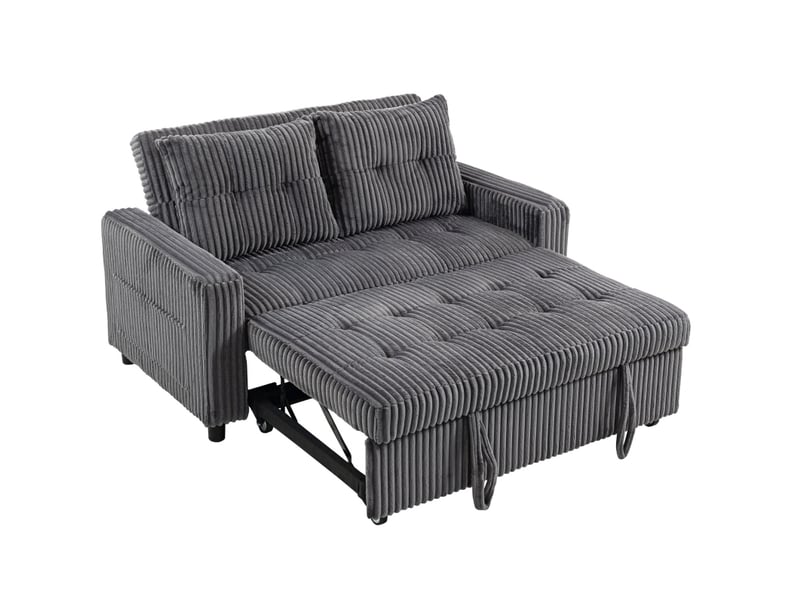 2-sitzer sofabett, cordbezug, zum schlafsofa umwandelbar, 2 kissen, seitentaschen, 157 x 190 cm, dunkelgrau - Conforama A
