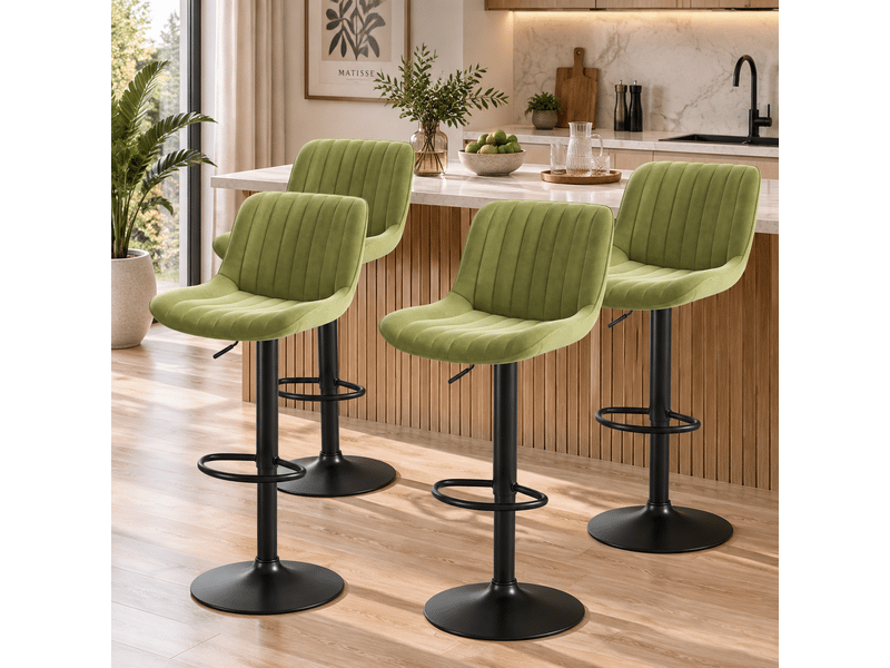  Tabourets de bar pivotants verts, lot de 4, revêtement velours, hauteur réglable, rotation 360°  - Conforama B