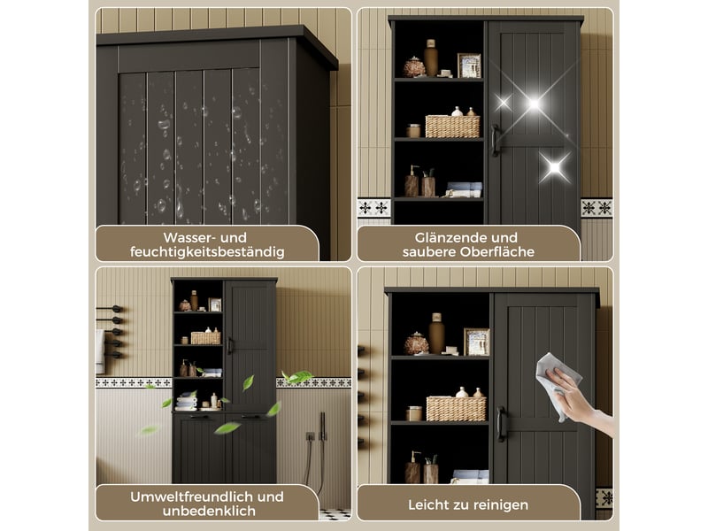 Armoire salle de bains 78x35x172,7 cm avec 2 paniers à linge, étagères réglables et porte, meuble rangement mdf noir - Conforama E