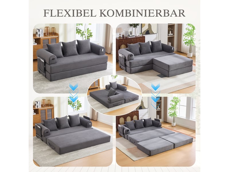  Canapé d'angle réversible fixe 3 places tissu gris foncé canapé compressible - Conforama D