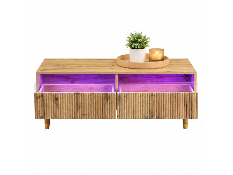  Table basse led moderne en mdf – 2 tiroirs, éclairage multicolore, décor bois – 110 x 50 x 40 cm  - Conforama A