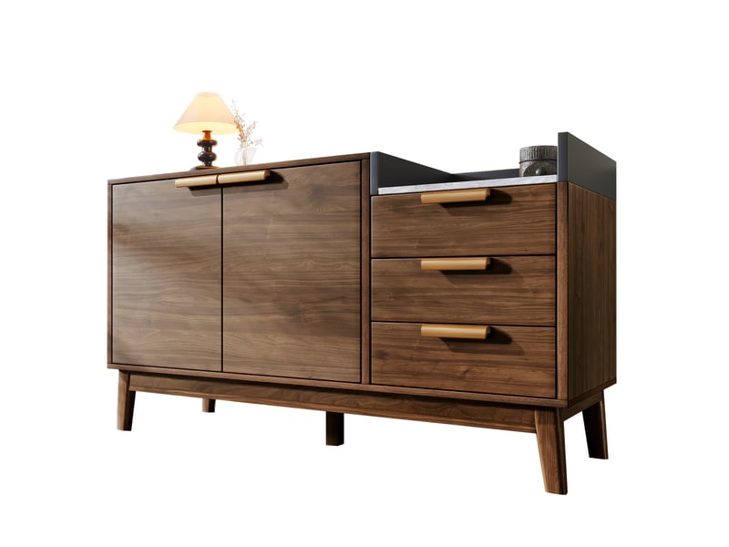  Buffet chêne foncé 120 × 40 × 77 cm, effet marbre, 3 tiroirs et 2 portes IKSETERA TRADING LTD - Conforama A