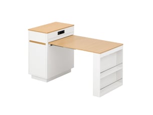 Îlot de cuisine extensible avec rangement, prises usbtype-c et led, blanc