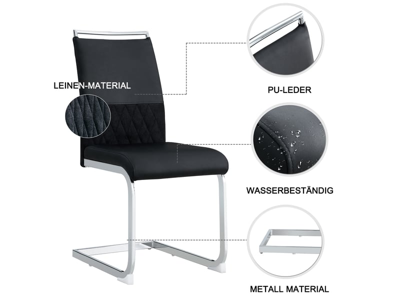  Lot de 6 chaises de salle à manger,42x45x95 cm,pu et lin,noir  - Conforama E
