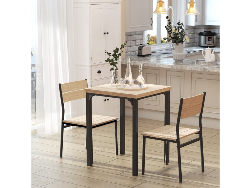  Ensemble salle à manger 3 pièces : table + 2 chaises, gain de place, pour cuisine et salle à manger, finition bois naturel et noir  - Conforama C