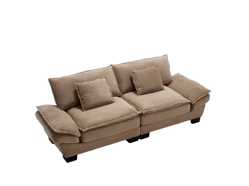  Canapé droit, 2 places, design simple, pieds en plastique, cadre en bois, oreillers latéraux, moderne, velours, marron  - Conforama A
