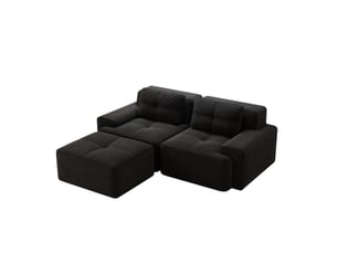 Canapé d'angle modulable convertible 2 places en velours côtelé noir avec ottoman, 204 x 177 x 69 cm