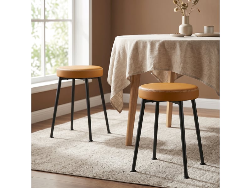  Lot de 2 chaises de salle à manger rondes, chaises de cuisine empilables avec assise rembourrée en pu, marron et noir  - Conforama C