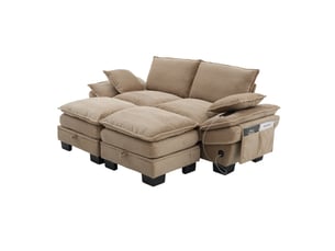 Canapé droit fixe <strong>MAISENTIEL</strong> <strong></strong> 2 places Velours côtelé taupe avec coffre de rangement