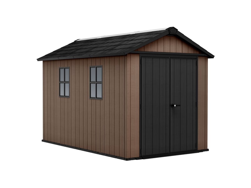 Newton+ 75111175 - abri jardin 350x246x230 cm, 2 portes, résine marronnoire evotech+ - Conforama A