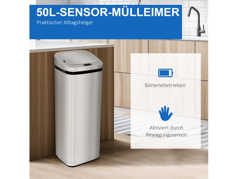  Poubelle automatique tcqpz 50 l avec capteur en acier inoxydable argenté 33 x 25 x 84 cm  - Conforama D