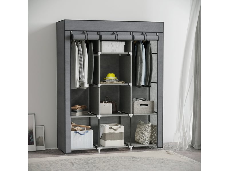  Armoire dressing tcqpz en tissu 125 x 43 x 162,5 cm gris avec 2 barres de penderie et 8 étagères  - Conforama B