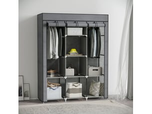 Armoire dressing tcqpz en tissu 125 x 43 x 162,5 cm gris avec 2 barres de penderie et 8 étagères