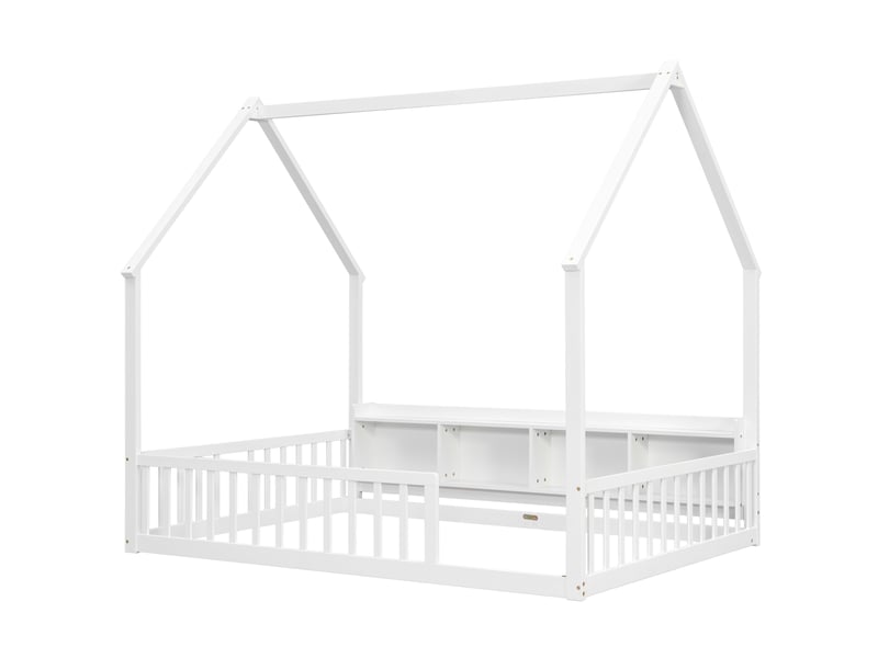  Lit enfant 140x200 cm avec étagères et barrières, blanc, sans sommier  - Conforama D