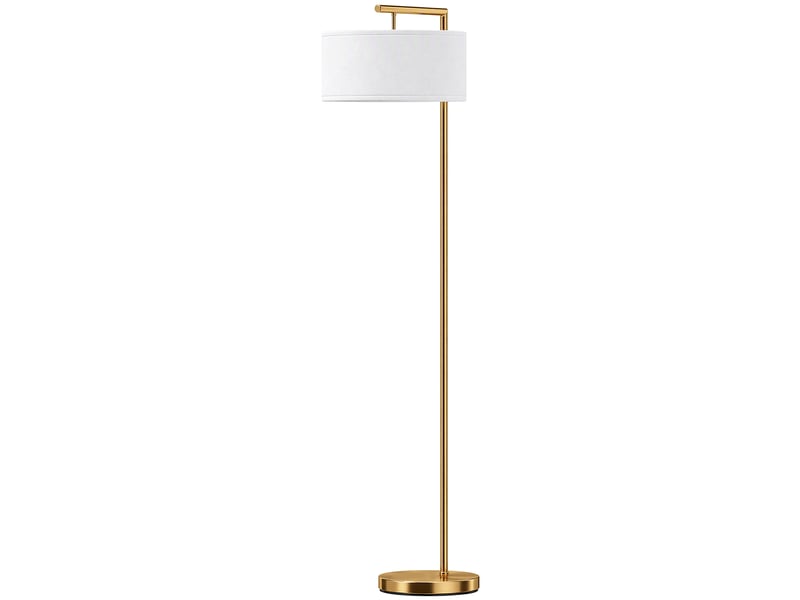  Lampadaire lampe à pied abat-jour en tissu de lin base ronde stable pour salle bureau chambre à coucher 47 x 37 x 153 cm or et blanc  - Conforama A