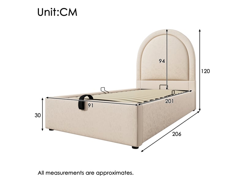  Lit coffre enfant, 90x200 cm, coffre de rangement, motif cosmique, matelas inclus, polyuréthane (pu), coloris beige  - Conforama C