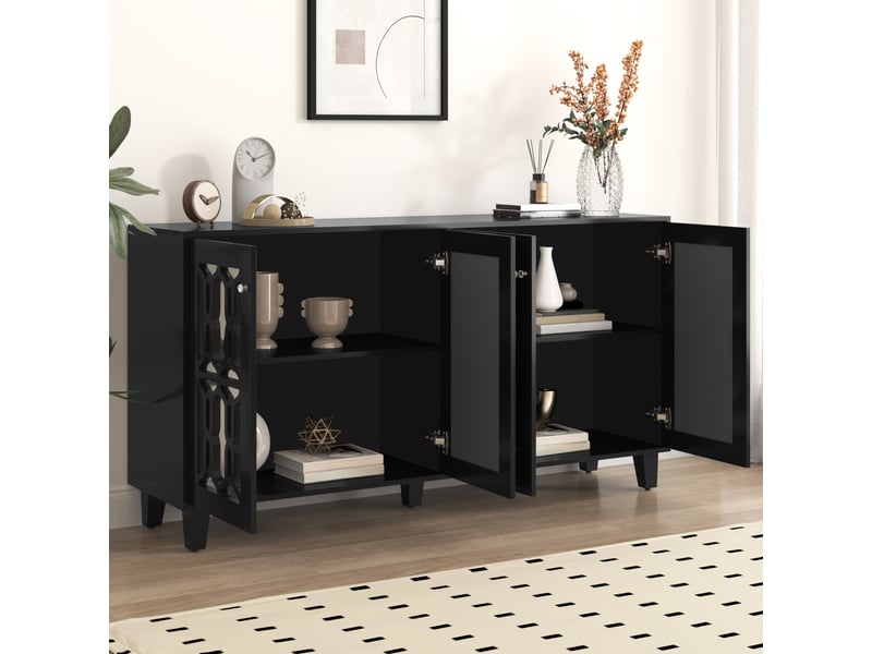 Buffet et enfilade avec 4 portes et 2 étagères réglables, façades miroir, en mdf, noir, 160×40×84 cm - uvrion  - Conforama C