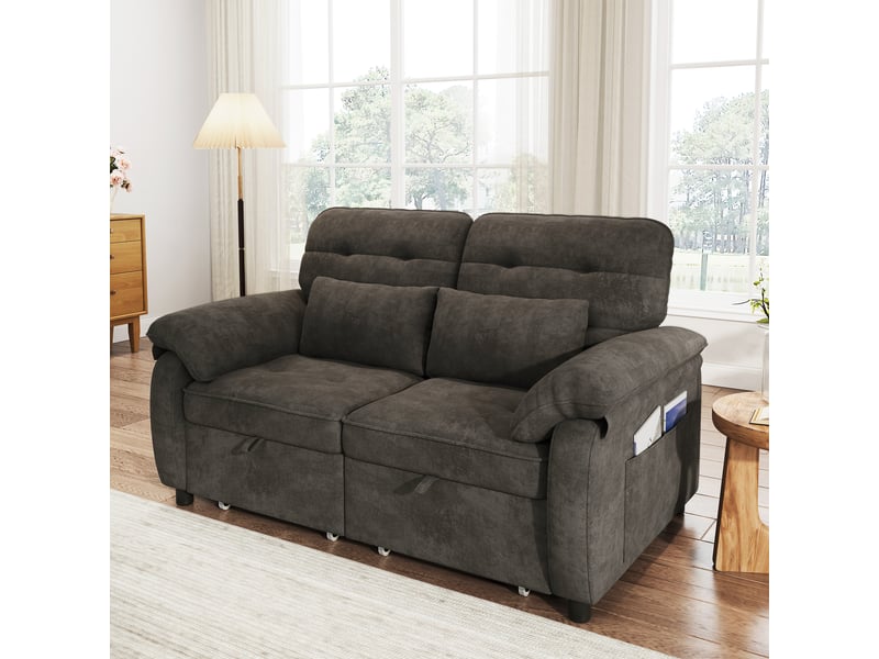 Canapé convertible 3 en 1, tissu chenille gris - canapé lit 2 places avec dossier réglable, ports usb & coussins pour petit salon - Conforama B