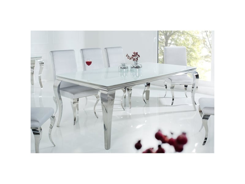  Table de salle à manger velena – acier argenté et verre opale – 200 cm – style baroque moderne  - Conforama B