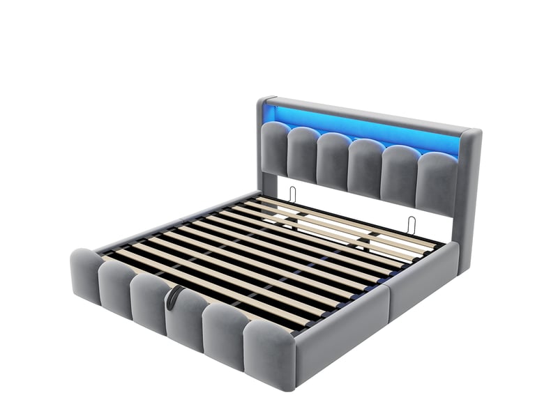  Lit 2 places 180x200 cm – gris – coffre hydraulique, led, usb et type-c, sans matelas  - Conforama D