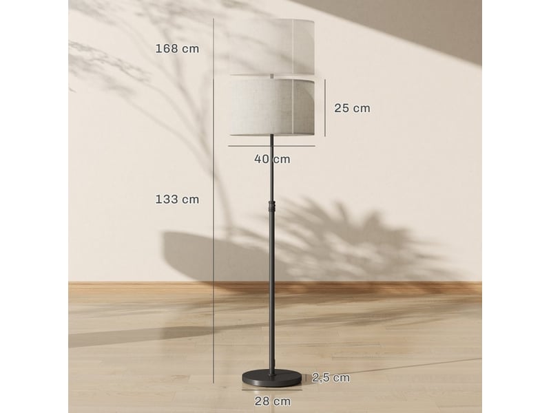 Lampadaire réglable en hauteur 40 x 40 cm – noir – télécommande, variateur et interrupteur au pied - Conforama C