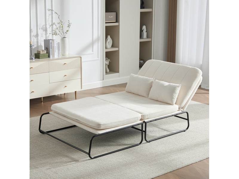  Canapé convertible 2 places avec couchage et poches latérales, structure métallique en chenille beige  - Conforama B
