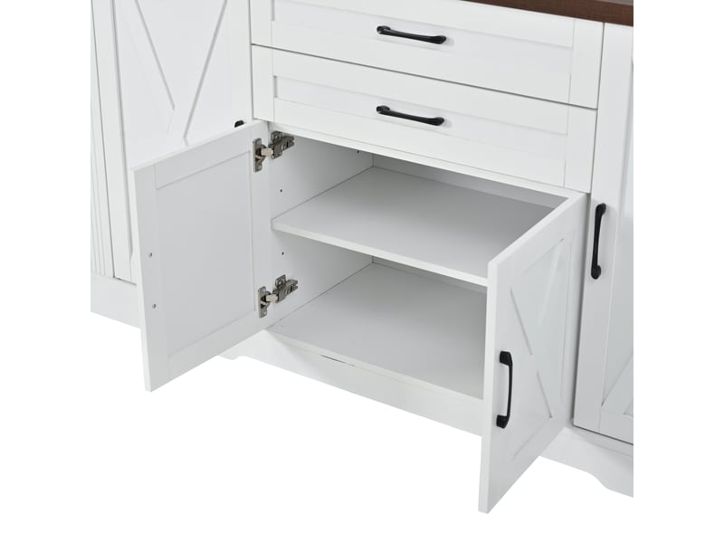  Buffet de cuisine blanc 160x39x81,5 cm, 4 portes et 2 tiroirs, meuble rangement avec plan de travail pour salle à manger  - Conforama R