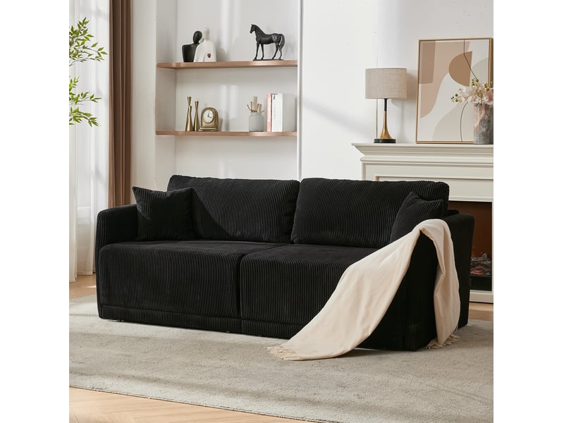  Sofa convertible moderne minimaliste en velours côtelé noir – lit double pour salon bureau studio appartement  - Conforama B