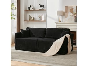 Sofa convertible moderne minimaliste en velours côtelé noir – lit double pour salon bureau studio appartement