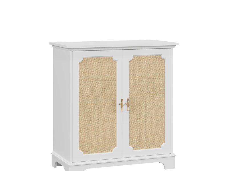  Buffet 80x38x86 cm portes en rotin décoratif mdf panneau de particules blanc  - Conforama A