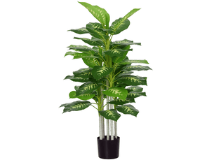 Plante artificielle calathea 53 feuilles pot ciment noir 17x17x120 cm