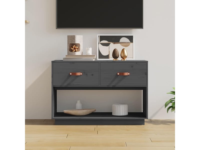  Meuble tv - banc tv - meuble de rangement gris 90x40x60 cm bois de pin massif  - Conforama B