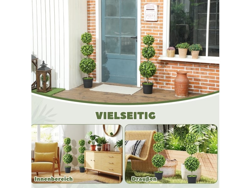  Arbres artificiels en pot 100 cm – vert – lot de 2, feuillage résistant aux uv pour intérieur et extérieur  - Conforama E