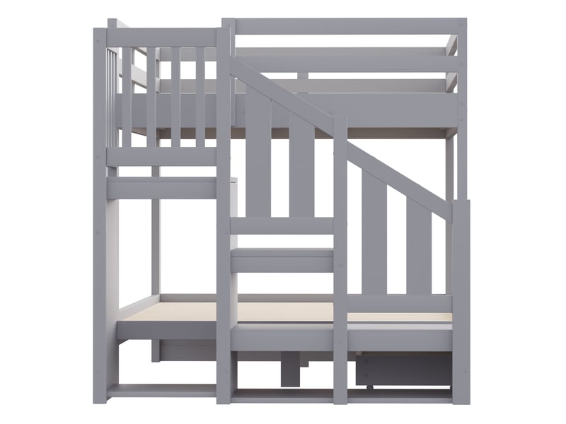  Lit superposé 140x200 cm avec escalier de rangement, bois et mdf gris sans matelas  - Conforama E