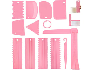 12 pièces lisseur gâteaux, grattoir gateau patisserie réglable, spatule à gâteau et coupe pate en plusieurs tailles pour outils de cuisson diy