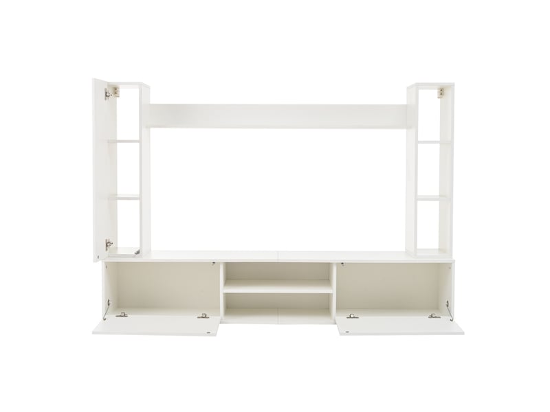  Meuble tv mural et sur pied 4 pièces blanc, avec 3 portes, 2 tiroirs, pour écran jusqu'à 50 pouces  - Conforama D