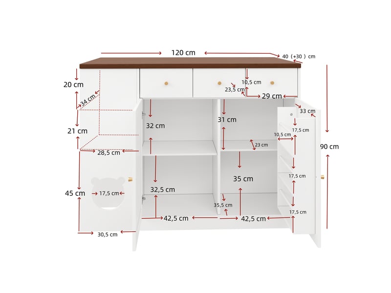 Îlot de cuisine 3 portes 3 tiroirs coloris blanc+naturel mdf îlot de cuisine bicolore - Conforama C