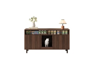 Meuble cache-litière avec rangement, maison de toilette discrète, noyer, 120 x 50 x 66 cm, mdf