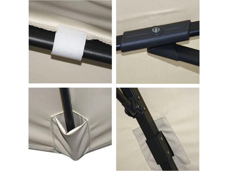  Parasol déporté 3 x 3 m rotatif à 360° avec base en croix et inclinaison réglable sans pied polyester crème gris et aluminium 04_0010701  - Conforama D