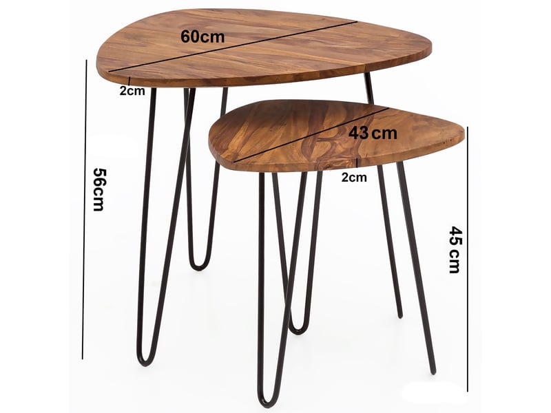 Lot de 2 tables d'appoint 60 et 43 cm en sheesham et métal  - Conforama C