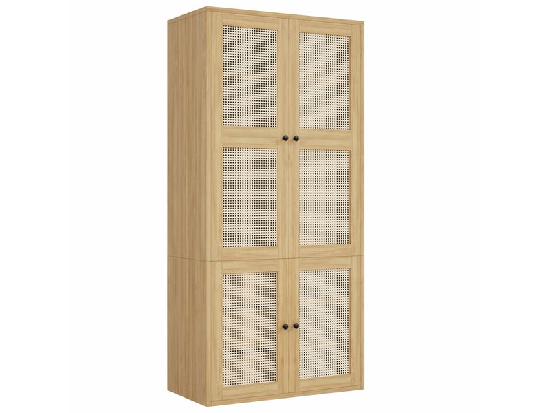  Armoire penderie 90 x 47 x 200 cm, portes en cannage rotin, 1 tringle, 3 tiroirs et 4 compartiments de rangement, mdf, naturel OMNIGLINT TRADING LTD - Conforama A