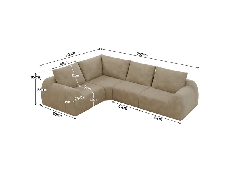  Canapé 4 places 267x200x85 cm sans montage en tissu chenille kaki  - Conforama E