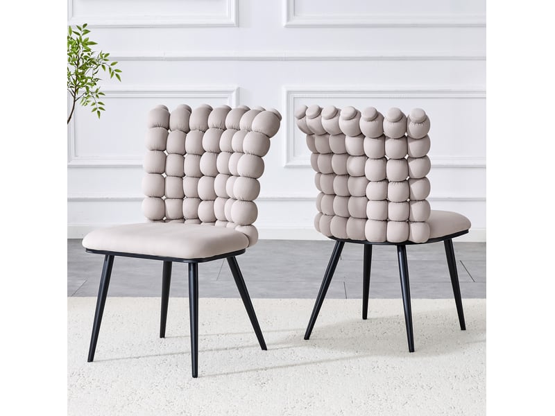  Chaises de salle à manger en velours lot de 2 54x48x88 cm pieds en métal noir gris clair  - Conforama B
