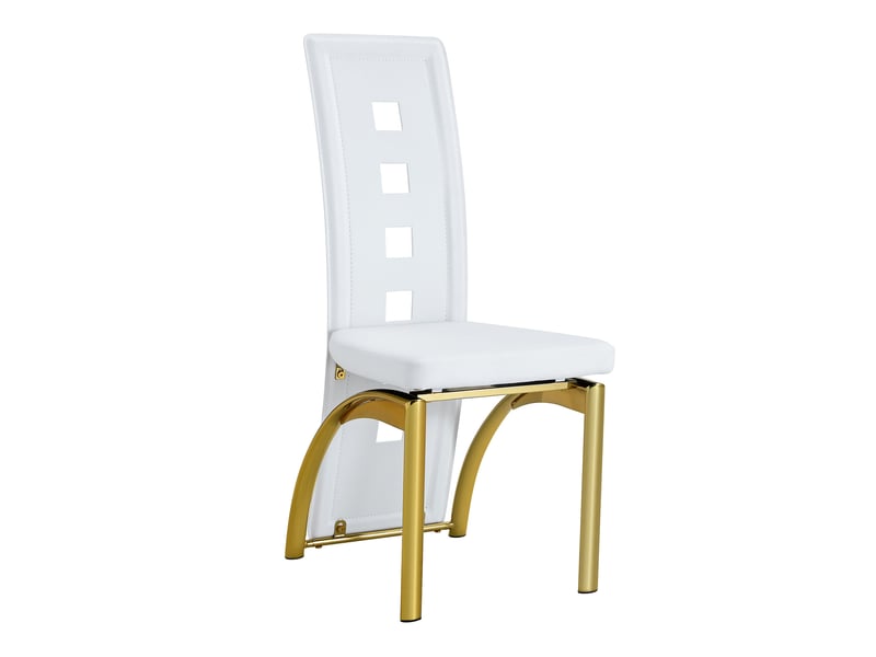 Chaise de salle à manger lot de 4 avec dossier ajouré et assise rembourrée en polyuréthane blanc et métal doré - Conforama A